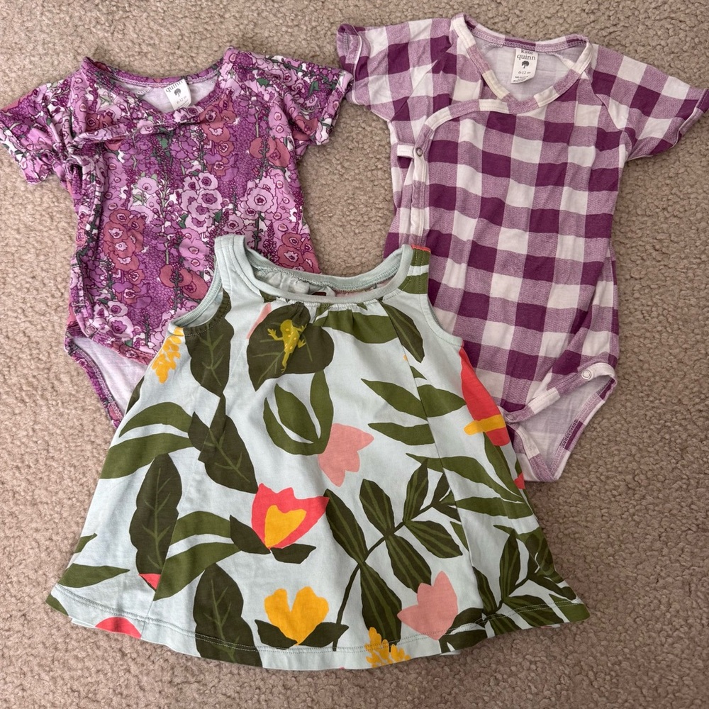 Kate Quinn & Tea Collection baby bundle 0-6 months 2 side snap shirts and dress